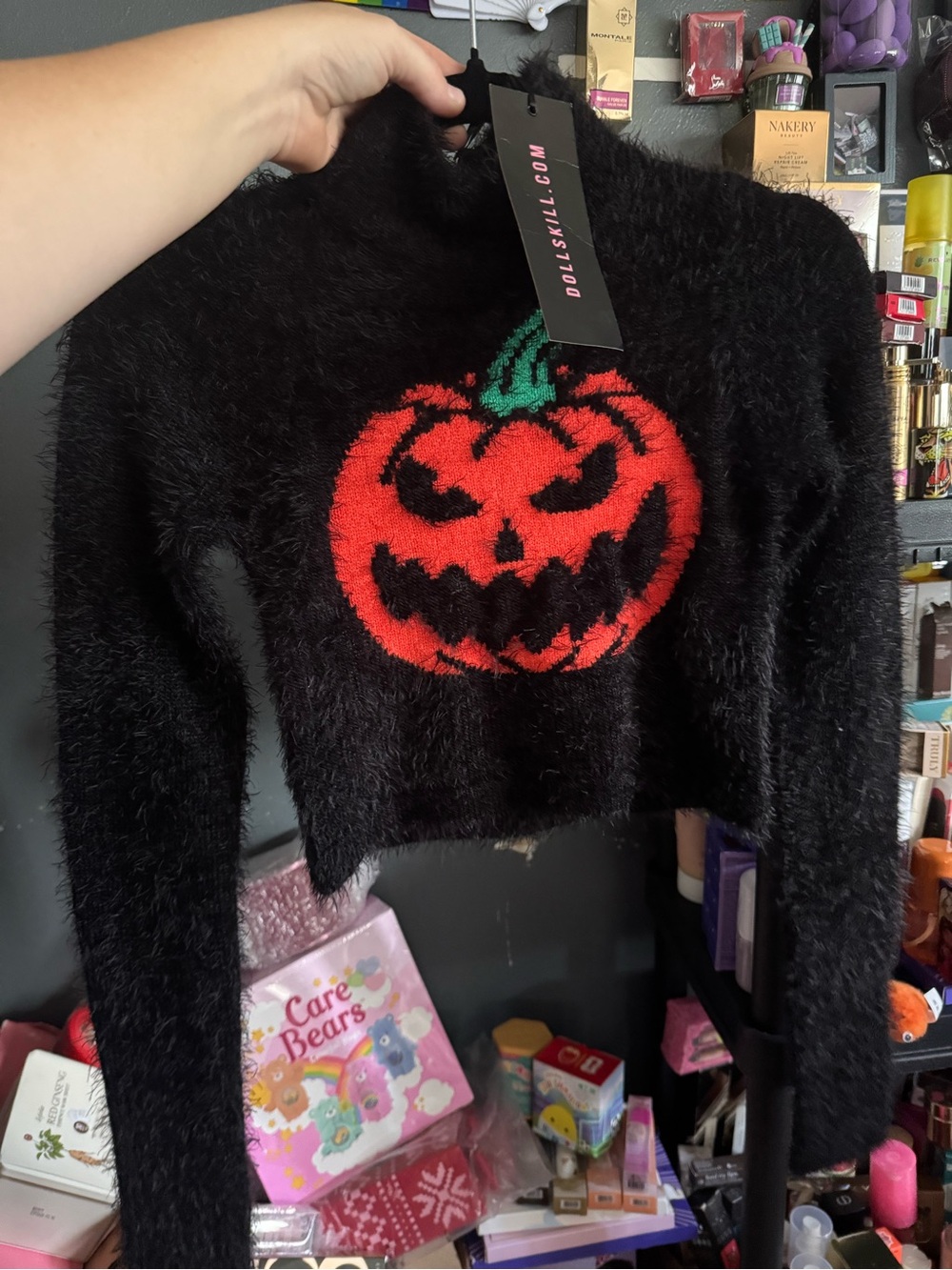 Dolls Kill Black Fuzzy Crop Sweater